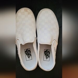 Vans White Checked Checkerboard Slip-on Sneakers Shoes Sz 6.5
